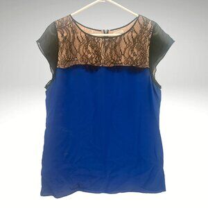 ANTHROPOLOGIE LEIFSDOTTIR | Royal Blue Silk & Black Lace Top | Size 12